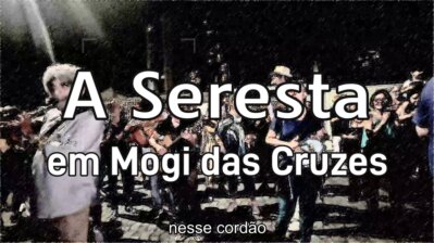 Cartaz do documentário Será o Benedito? com elementos natalinos e violões